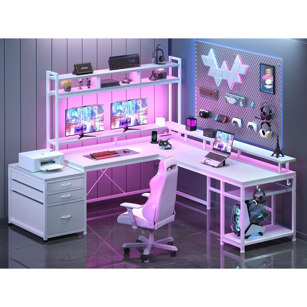 L Shaped Desk Setup - โต๊ะทำงานรูปตัว L ขนาด 104 นิ้ว สำหรับโฮมออฟฟิศแบบสองคน