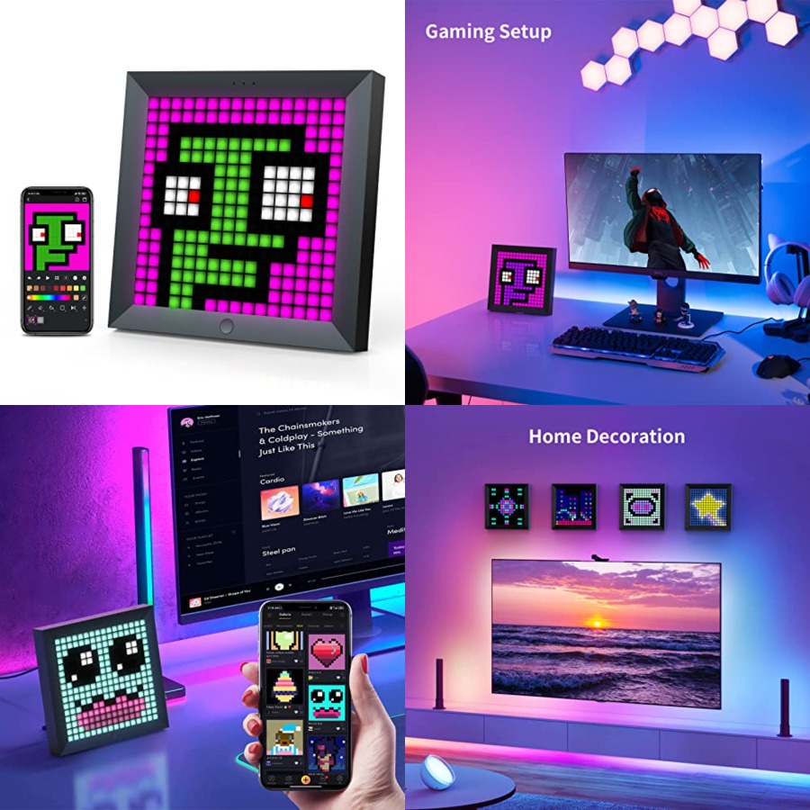 Desk Room Setup - แผงแสดงผลพิกเซลไฟ LED เหมาะสำหรับแถบไฟ RGB ควบคุมผ่านแอปอัจฉริยะ พร้อมการตั้งค่าแสงแบบเคลื่อนไหวสุดเท่สำหรับพีซี