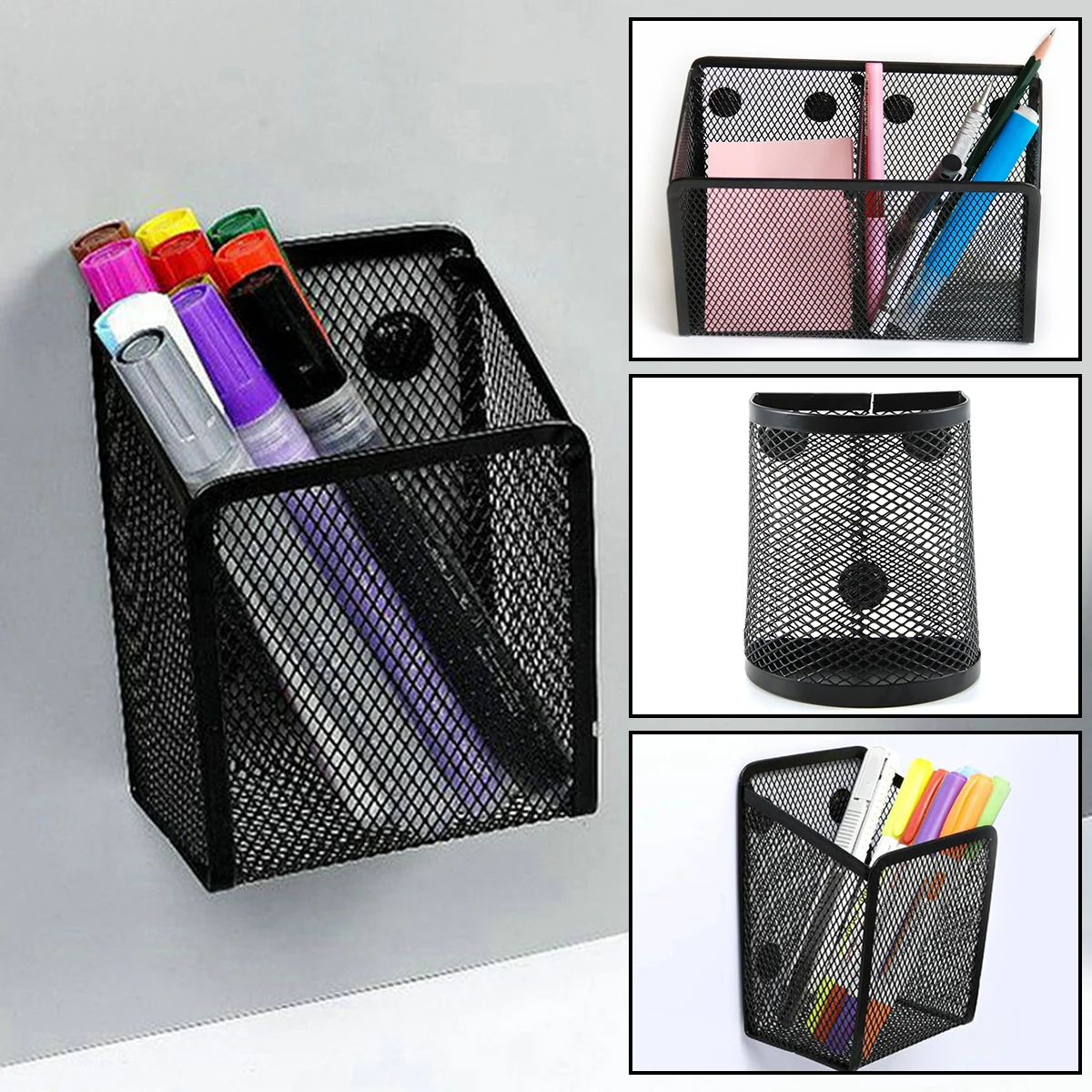 Pen Cup Magnetic - ตาข่ายโลหะปากกาถ้วยแม่เหล็กที่ทนทานผู้ถือดินสอแบบพกพาขนาดใหญ่ความจุ Magnetic MARKER ตะกร้าเก็บสําหรับ Desktop Storage