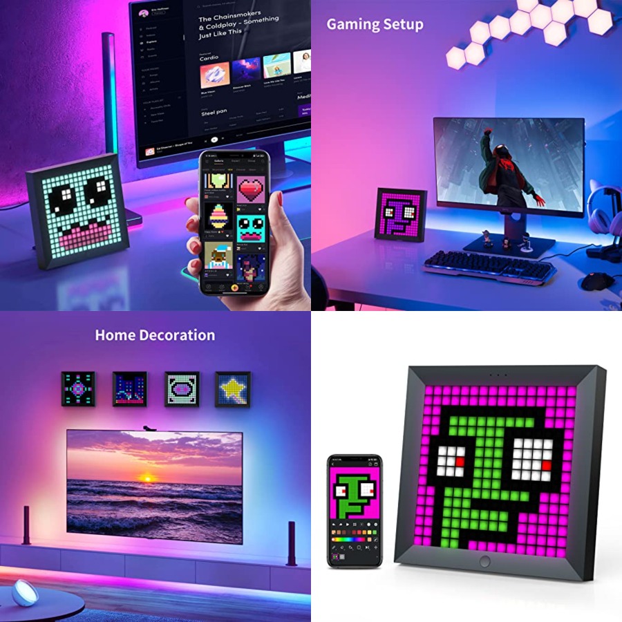 Desk Setup With Tv - แผงแสดงผลพิกเซลไฟ LED เหมาะสำหรับแถบไฟ RGB, ควบคุมผ่านแอปอัจฉริยะ พร้อมการตั้งค่าแสงแบบเคลื่อนไหวสุดเท่สำหรับโต๊ะทำงาน