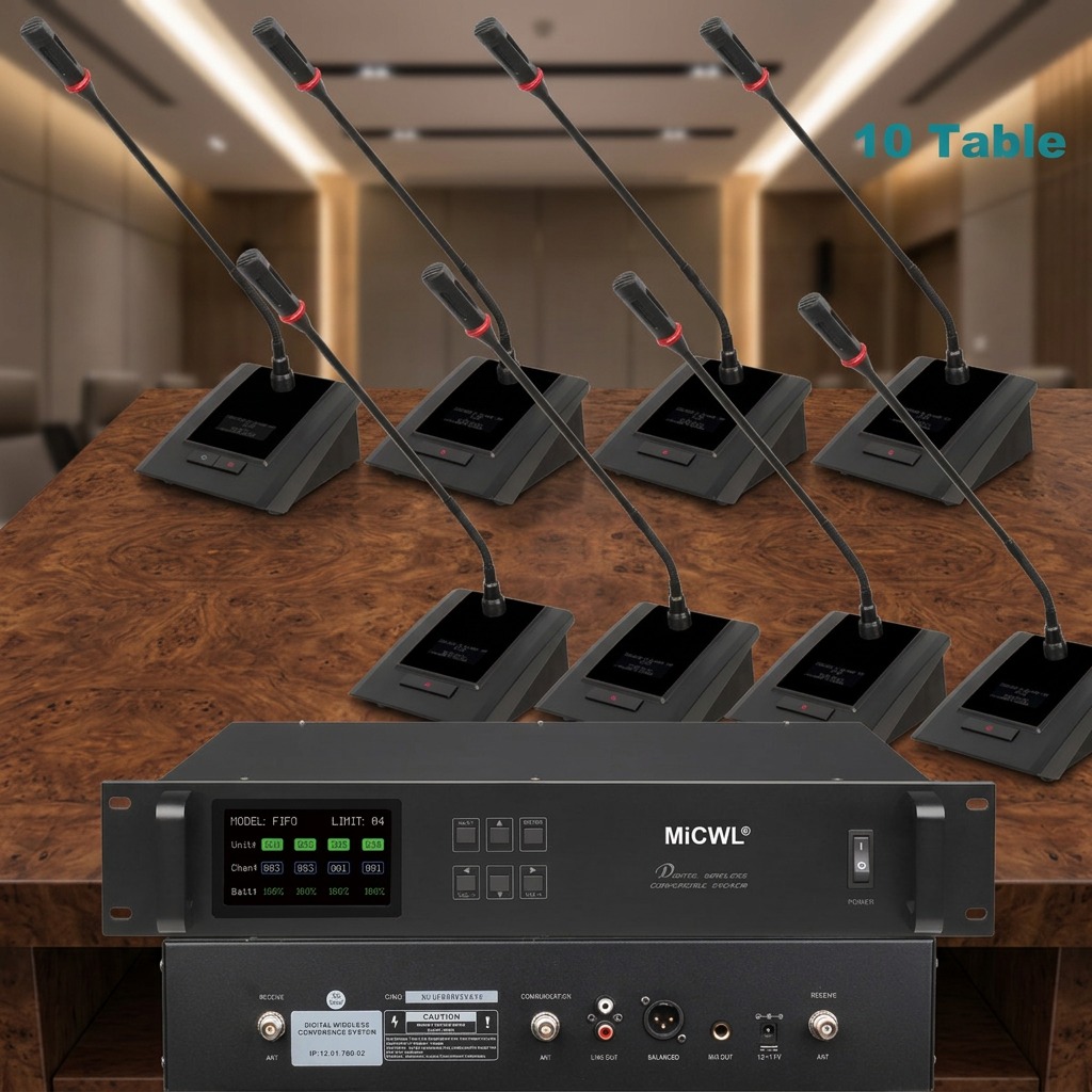 Desk Room Setup - ระบบไมโครโฟนไร้สายแบบคอห่าน MiCWL สำหรับการประชุม, ไมโครโฟนตั้งโต๊ะยาว 10 ตัวสำหรับห้องประชุม,
