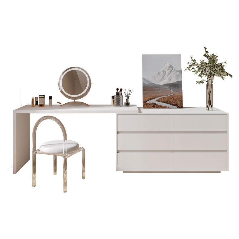 L Shaped Desk Setup - โต๊ะเครื่องแป้งอเนกประสงค์รูปตัว L สำหรับใช้ในบ้าน/สำนักงาน พร้อมกระจกแต่งหน้าและชุดโต๊ะเครื่องแป้ง