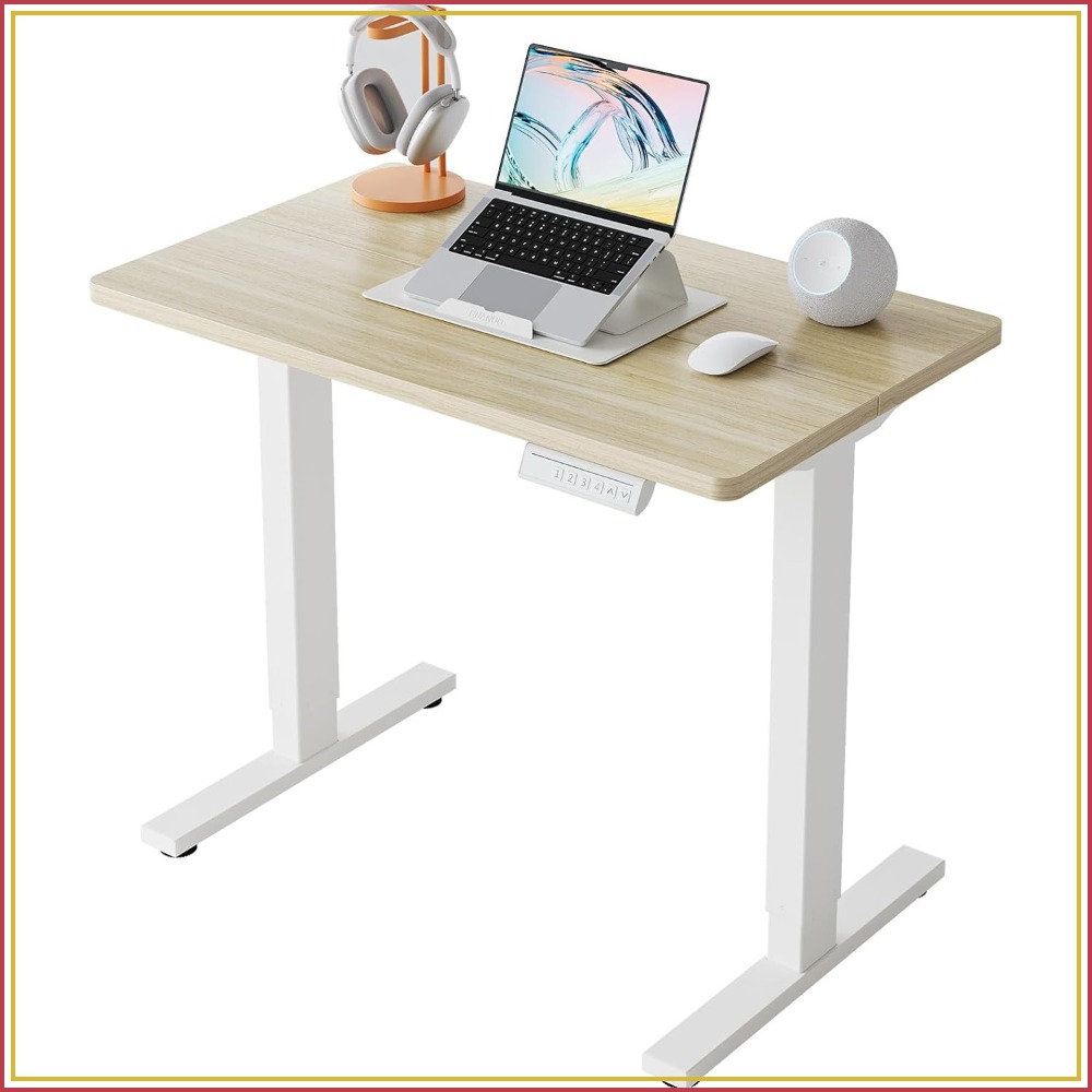 L Shaped Desk Setup - โต๊ะทำงานไฟฟ้าขนาดเล็ก ปรับระดับความสูงได้, ตั้งค่าความสูงได้ 4 ระดับ, โต๊ะนั่ง-ยืนสำหรับโฮมออฟฟิศ,