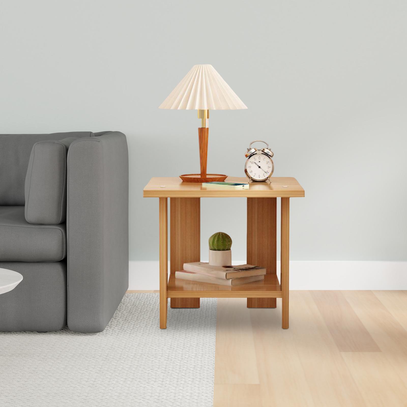 Desk Setup Minimalist - โต๊ะข้างไม้สองชั้นอเนกประสงค์ แข็งแรง ทันสมัย น้ำหนักเบา สำหรับวางโคมไฟ โทรศัพท์