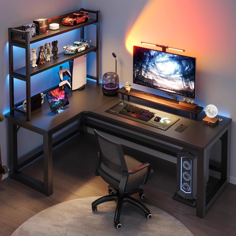 L Shaped Desk Setup - โต๊ะคอมพิวเตอร์ โต๊ะมุมบ้าน โต๊ะอ่านหนังสือ โต๊ะทำงาน โต๊ะเขียนหนังสือสำนักงาน อีสปอร์ต