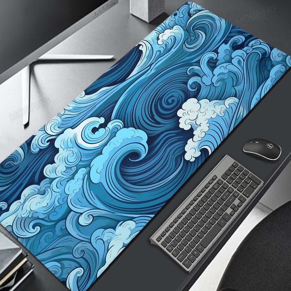 Desk Setup Pink - แล็ปท็อปสํานักงานMats Flowy Wavesโต๊ะสีฟ้าน้ําเมาส์Padขนาดใหญ่Kawaii Gaming Mousepad XXL
