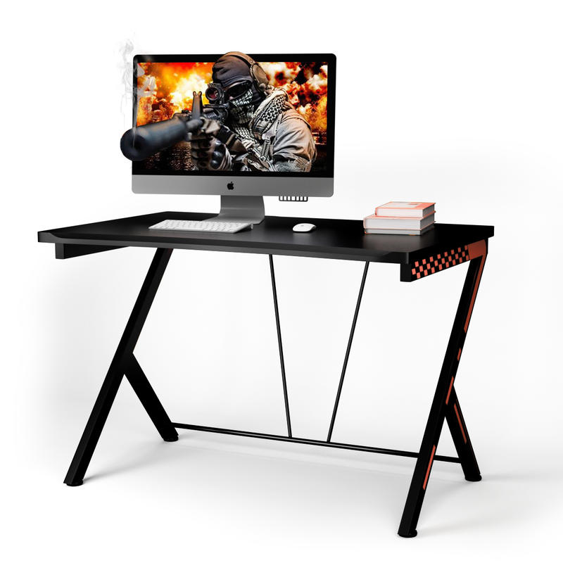 L Shaped Desk Setup - โต๊ะคอมพิวเตอร์ตามหลักสรีรศาสตร์ที่ทันสมัย ​​ท็อปโต๊ะทำจาก MDF พร้อมโครงโลหะ ดีไซน์กะทัดรัดสำหรับโฮมออฟฟิศขนาดเล็กและการตั้งค่าสำหรับเล่นเกม ประกอบง่าย