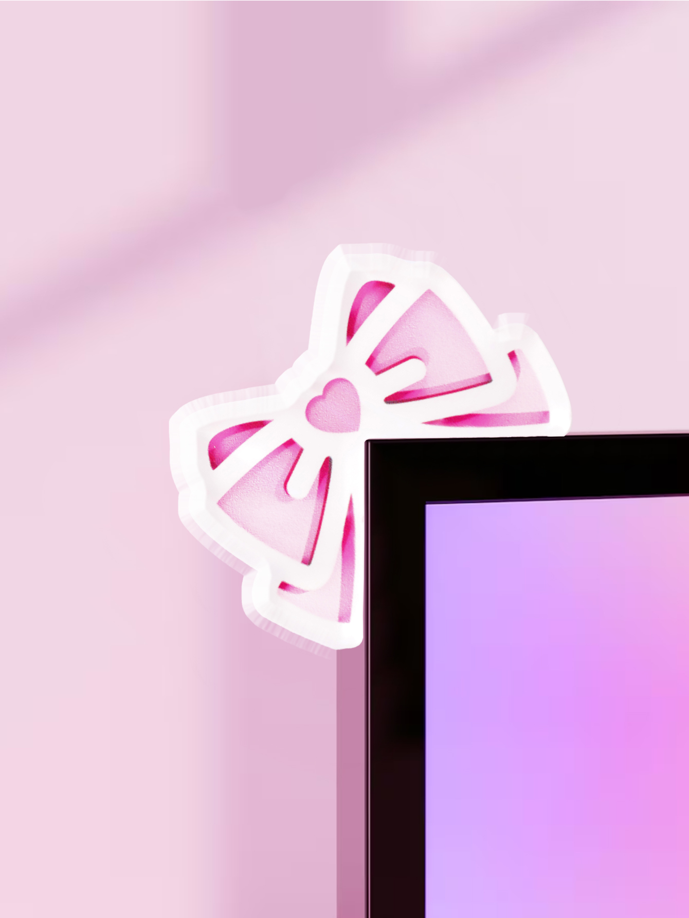 Desk Setup Pink - ที่ตกแต่งหน้าจอคอมพิวเตอร์รูปโบว์น่ารัก สีชมพู ทำจากอะคริลิก อุปกรณ์เสริมสำหรับคอมพิวเตอร์ ตกแต่งโต๊ะทำงานน่ารักสำหรับการเล่นเกม หน้าจอ