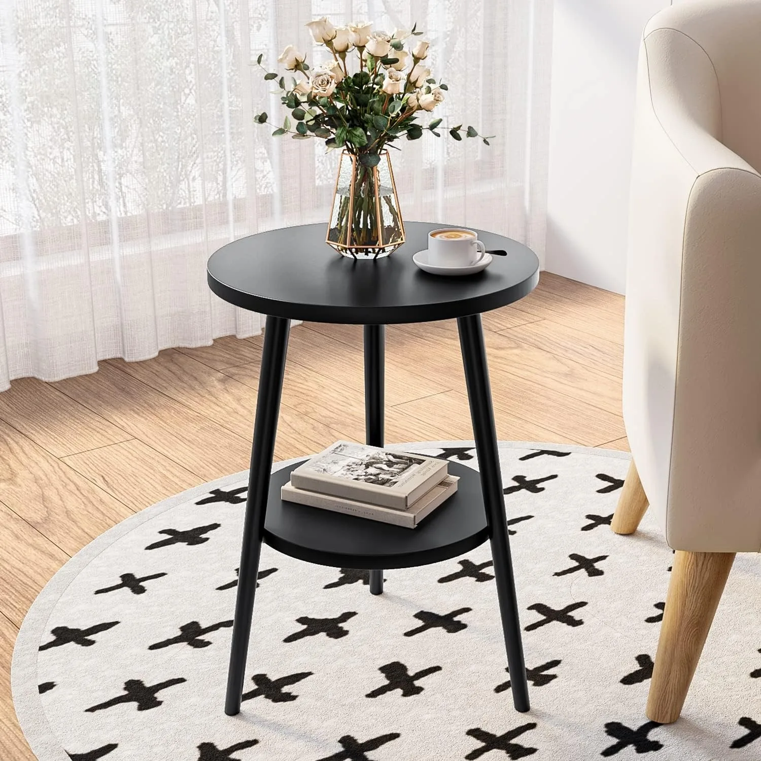 โต๊ะกินข้าวทรงกลมสองชั้นโต๊ะไม - Desk Setup Minimalist บทวิจารณ์และราคา