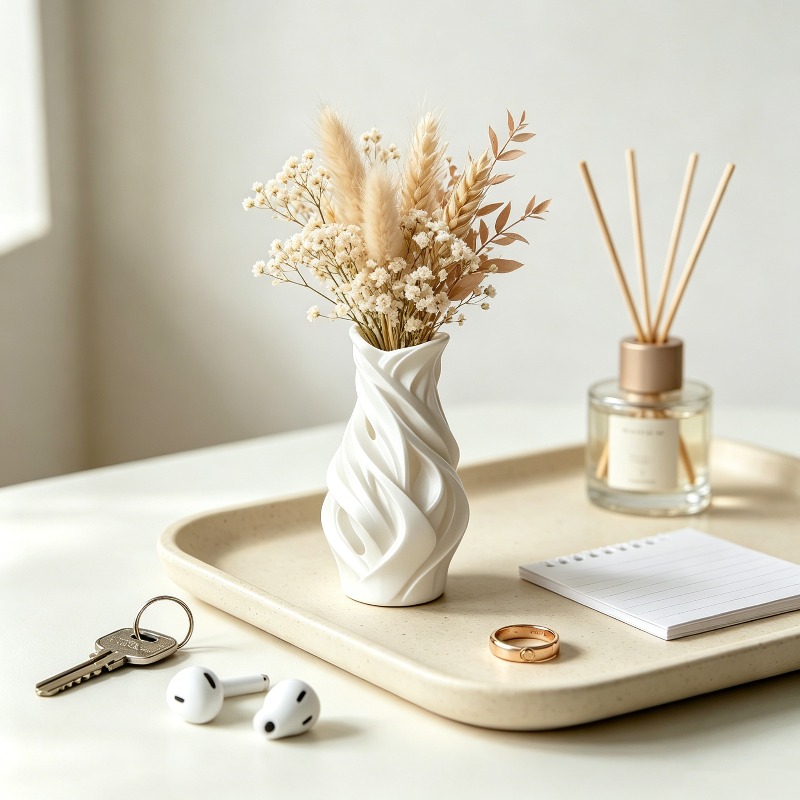 แจกันลายคลื่นพิมพ์ 3 มิติ สีขา - Desk Setup Minimalist บทวิจารณ์และราคา