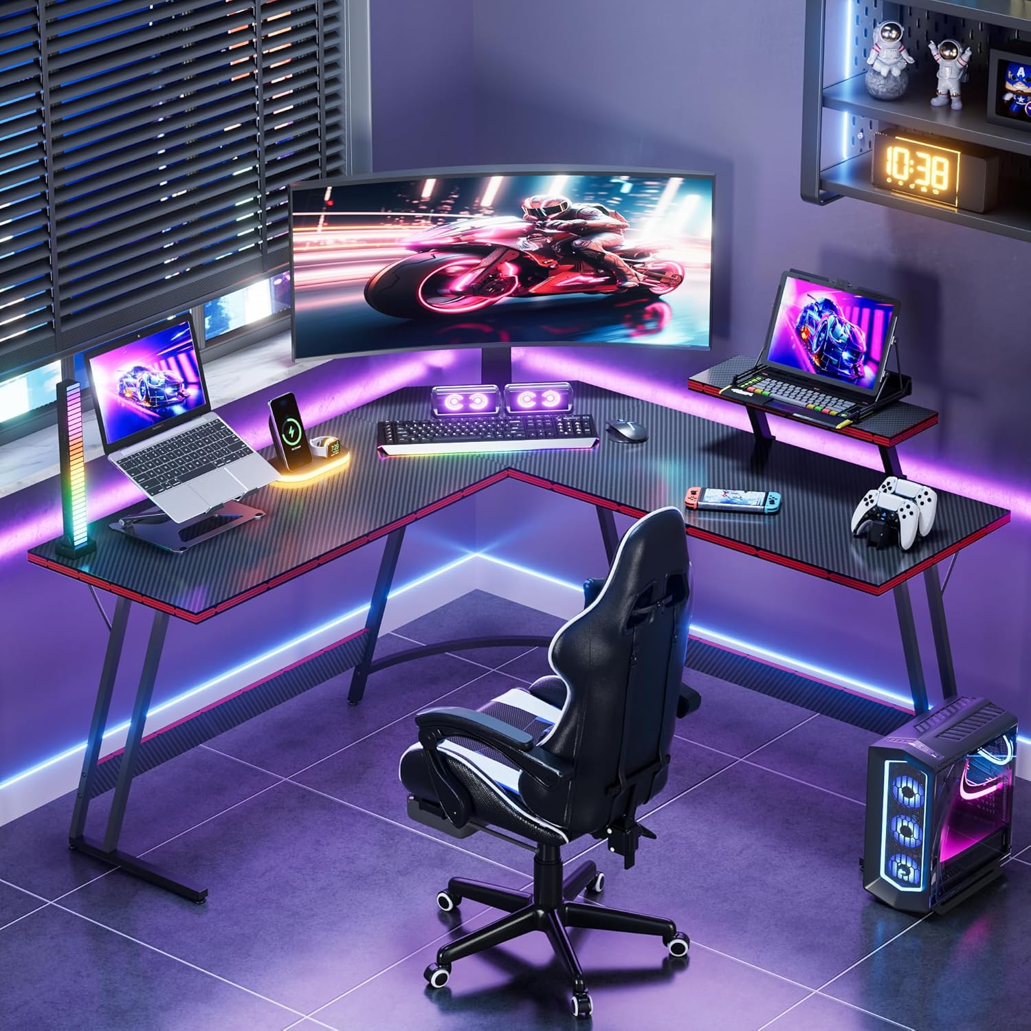 โต๊ะเล่นเกมปรับระดับได้รูปตัว  - L Shaped Desk Setup บทวิจารณ์และราคา