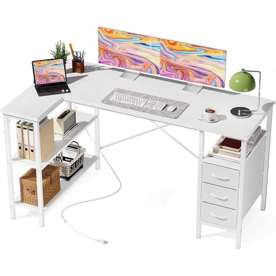 โต๊ะทำงานรูปตัว L พร้อมชั้นวาง - L Shaped Desk Setup บทวิจารณ์และราคา