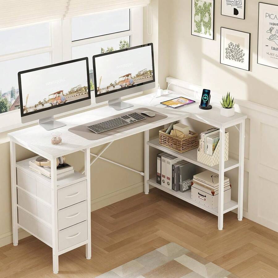 โต๊ะทำงานรูปตัว L พร้อมชั้นวาง - L Shaped Desk Setup บทวิจารณ์และราคา