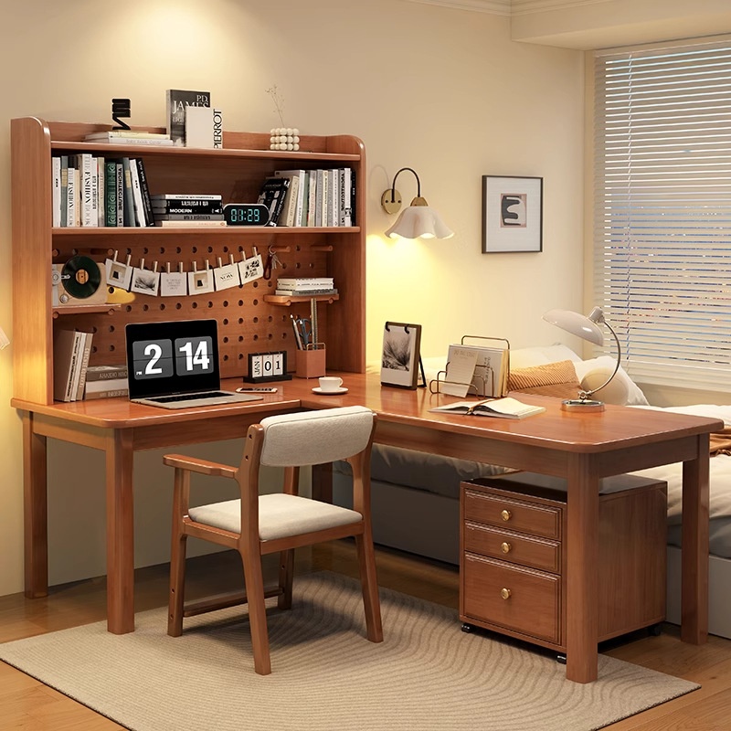 โต๊ะทำงานไม้จริงทรงตัวแอล 7 รู - L Shaped Desk Setup บทวิจารณ์และราคา