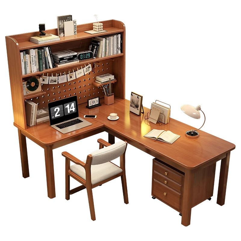 โต๊ะทำงานไม้จริงทรงตัวแอล 7 รู - L Shaped Desk Setup บทวิจารณ์และราคา