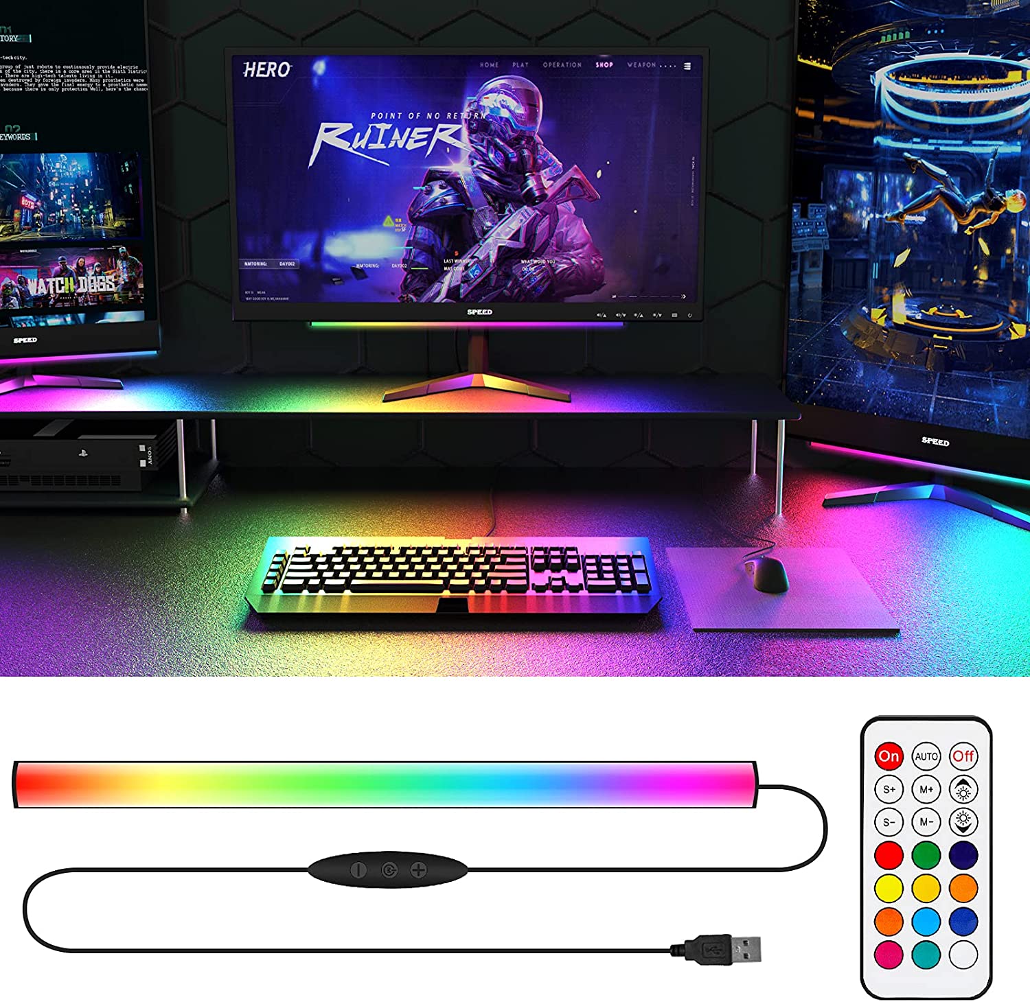 ภายใต้แถบแสงจอภาพ RGB Dreamcol - Desk Room Setup บทวิจารณ์และราคา